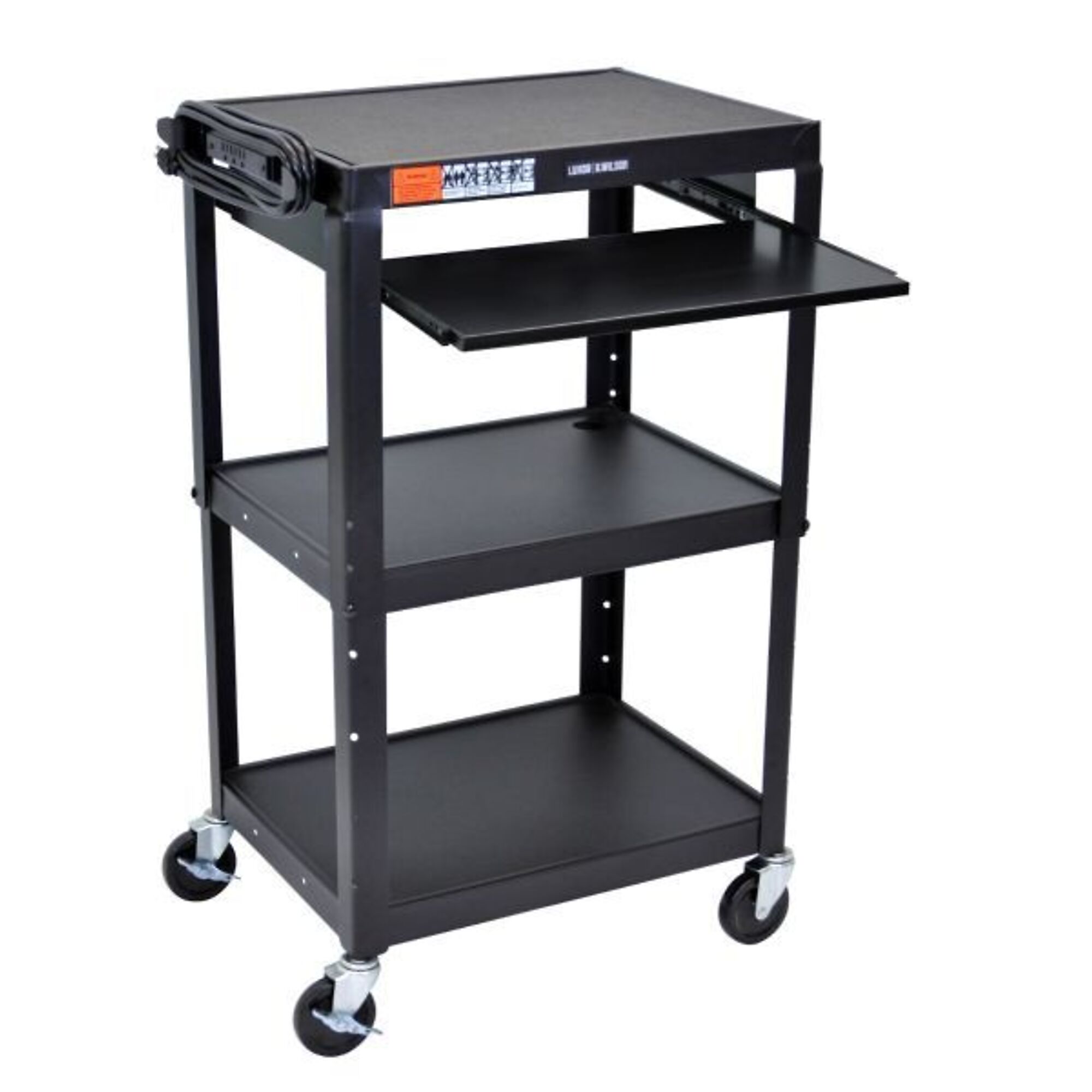 Luxor, Adj Ht Cart Drop Leaf Shelves, Black, Total Capacity 300 lb, Shelves (qty.) 3 Material Metal, Model# UCMT1KB